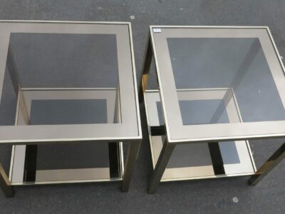 1970/80' Pair  of end of sofa   with tops in smoked frame mirror 50X 50 cm
