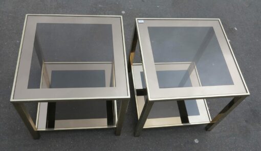 1970/80' Pair  of end of sofa   with tops in smoked frame mirror 50X 50 cm