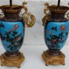 1890' Paire de Lampes Cloisonnées Japon Aux Oiseaux et Dragons