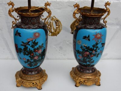 1890' A Pair of Lamps Compartmentalized Japan Birds and Dragons