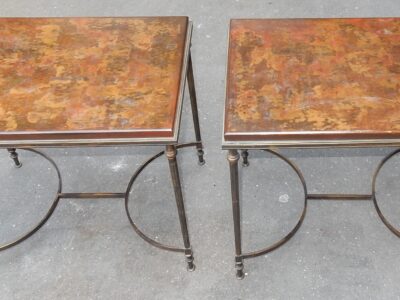 1950/70' Paire de Bouts de Canapés Bronze , Plateau Laque de Chine Style Maison Jansen 51 X 36 cm