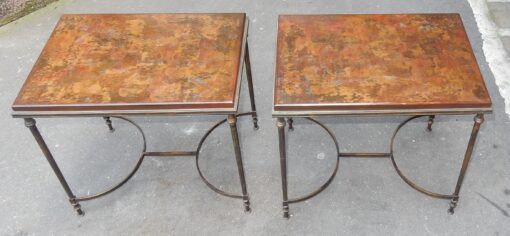 1950/70' Paire de Bouts de Canapés Bronze , Plateau Laque de Chine Style Maison Jansen 51 X 36 cm