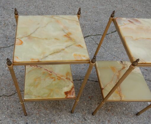 1950/70' Paire de Bouts de Canapés en Laiton Doré Avec Flammes Olympiques Plateaux Onyx Maison Baguès 34 X 34 cm – Image 8