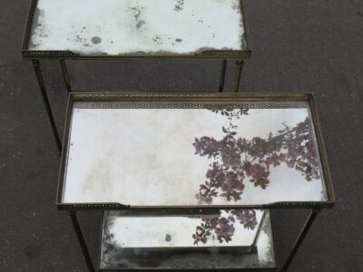 1950/70' Pair of End of Sofa Maison Baguès with Tops in Oxyded Silvered Miror with Openwork Galleries 51 X 26 cm