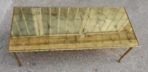 1950/70' Table Basse en Bronze Doré Décor Palmier Maison Charles 112 X 48 cm – Image 7