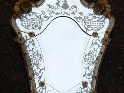 1950/70 Miroir Murano Romantique Avec Paillons d'Or Mr et Mme, H 87 x 59 cm