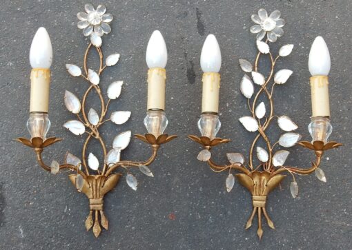 1970' Pair Wall Lamp has the Flower Baguès H 40 cm