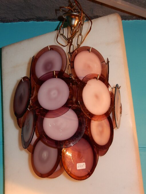 1970' Venini Bowl Purple Chandelier In The Style Of Vistosi 24 Pieces