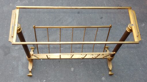 1970' Porte Revue Maison Jansen en Bronze Doré, Plateau Miroir Oxydé – Image 4