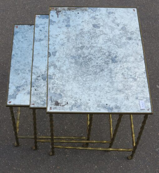 1950/70 Série de 3 Tables Gigognes Modèle Bambou avec Pieds Maison Baguès – Image 3