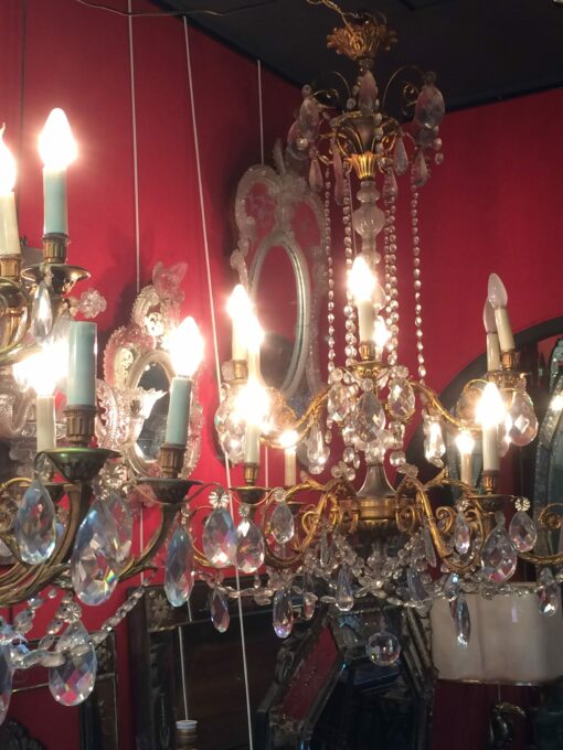 1900' 2 Bronze and Crystal Chandeliers 6 and 8 Arms Same Model - Image 7
