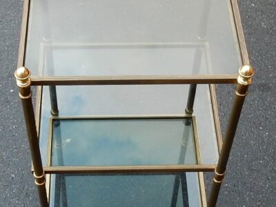 1950/70' Rolling Shelf with 3 Levels in Brass and Smoked Glass Maison Bagués