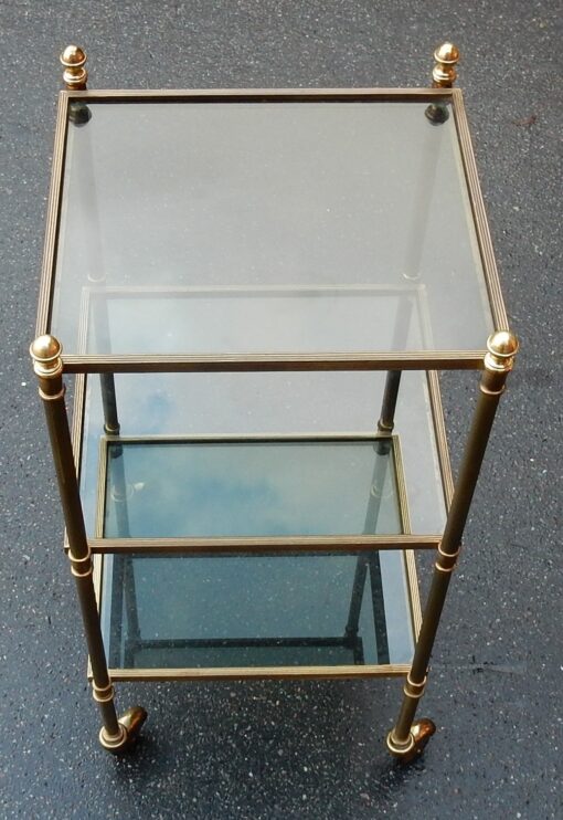 1950/70' Rolling Shelf with 3 Levels in Brass and Smoked Glass Maison Bagués