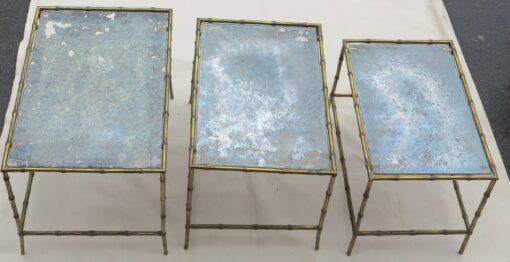 1950/70' Série de 3 Tables Gigognes Plateaux Miroirs Oxydés – Image 3