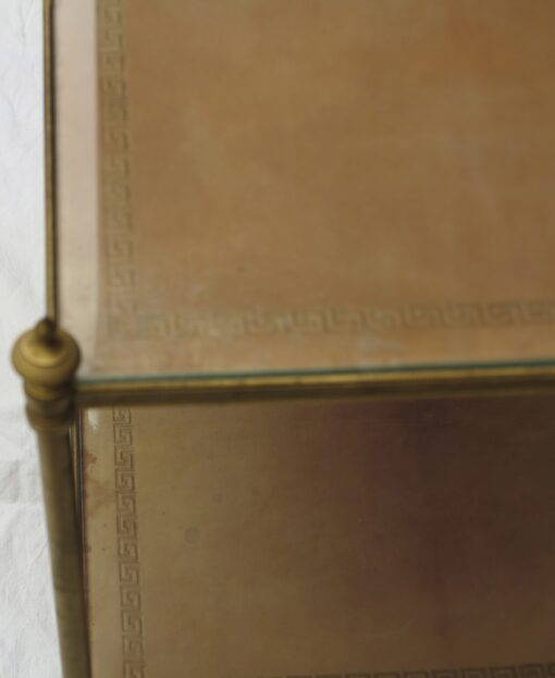 1970' Table or Shelf in brass Maison Bagués 2 tray with leather and gilt grecs deco - Image 6