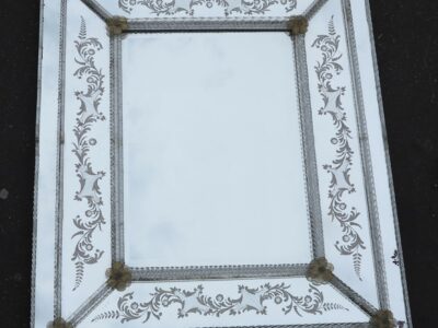 1950/70 Miroir Style Véronèse Rectangulaire Parecloses et Fleurs Dorées à l'Or
