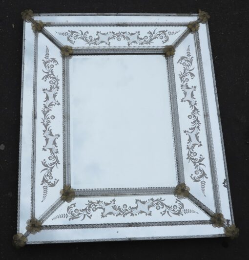 1950/70 Miroir Style Véronèse Rectangulaire Parecloses et Fleurs Dorées à l'Or