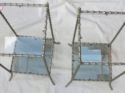 1950/70' Pair  of end of sofa Maison Bagués  model bamboo with tops in smoked or clear glass 35 X 35 cm
