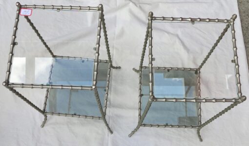 1950/70' Pair  of end of sofa Maison Bagués  model bamboo with tops in smoked or clear glass 35 X 35 cm