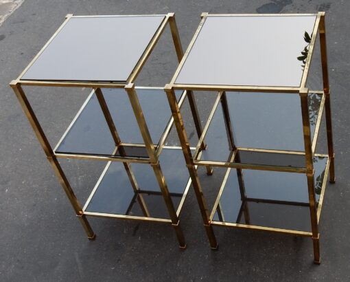 1970' Paire D'Étagères Guy Lefevre en Laiton Avec Vitres Fumées et Miroirs