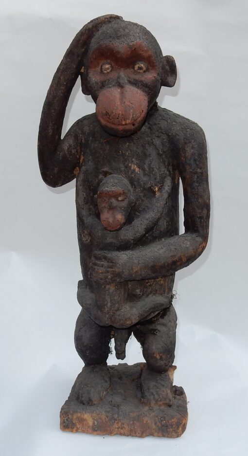 1950' Chimpanzé Bois Sculpté (Paternité) Cameroun