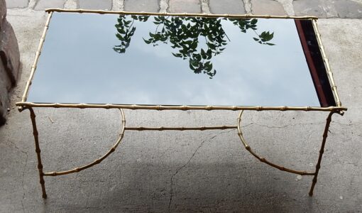 1970 Coffee Table Maison Baguès in Bronze Deco Bamboo With Top in Black Glass 58 X 104 cm - Image 8