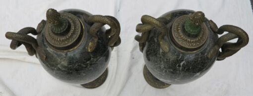 Pair of cassolettes N3 marbles green and snakes in bronze - Image 5
