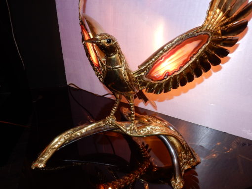 1970' Lampe a L Oiseau en Laiton Avec Agates Par Isabelle Faure – Image 2