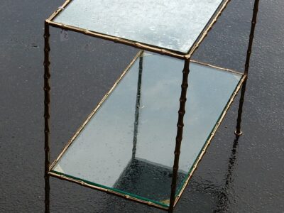 1950/70' End of Sofa in bronze Maison Bagués Bamboo Model with Tops in Oxyded Silvered Miror 65X31X H 59 cm