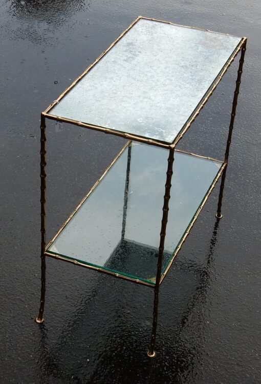 1950/70' End of Sofa in bronze Maison Bagués Bamboo Model with Tops in Oxyded Silvered Miror 65X31X H 59 cm
