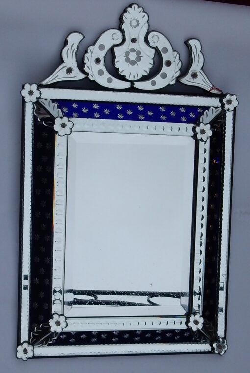 1940/50 ' Miroir N3 Venise Rectangulaire à Fronton Avec Cadre en Verre Bleu Orné D Etoiles Argentées  Centre Biseauté – Image 7