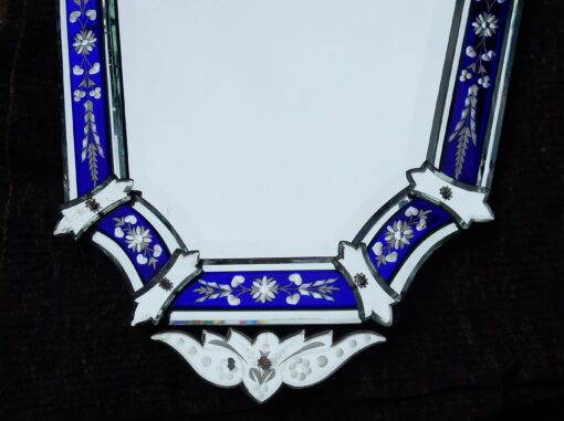 1950/70 'Mirror Venice Octagonal with Blue Glass Adorned with Flowers - Image 6