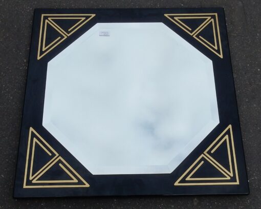 1970/80' Miroir Laqué Noir Avec Motifs en Laiton pour Lancel Paris