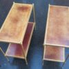 Paire d Etageres en bronze  Maison Bagués et 2 plateaux gainés de cuir beige