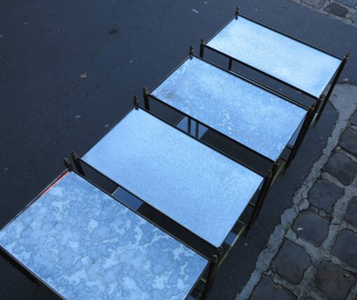 1950/70 4 rectangular ends of sofa Maison Bagués brass and tans trays mirror olded oxyded gilted  with Olympic flames - Image 5