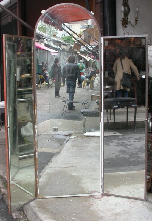 1940' Iron and Mirror Folding Screen In The Style of Arbus