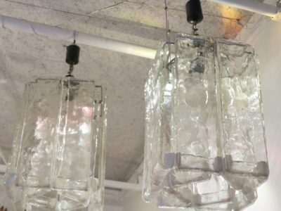 1950' Paire de Lustres Venini en Forme de Cage Cristal de Murano 43 x 32 x H 73 cm