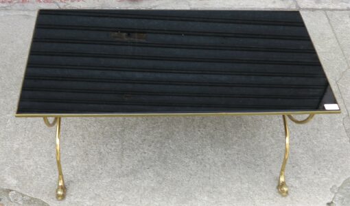 1950/70 Table Basse aux Dauphins en Bronze Doré Jacques Adnet, Plateau Opaline Noire – Image 6