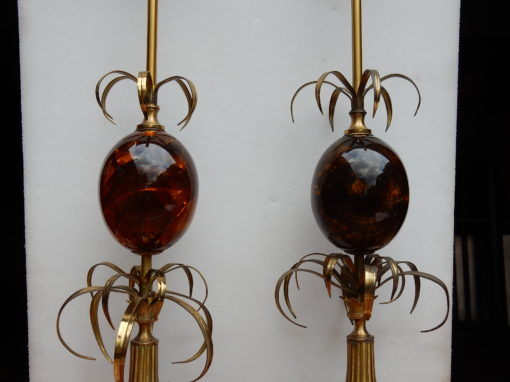 1950/70  Paire de Lampes en Bronze et Oeuf en Resine Fractable Signée Charles – Image 5