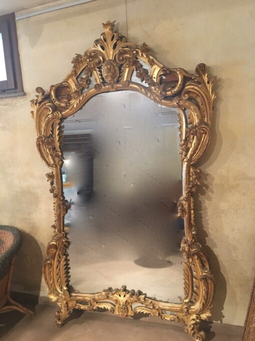 1850' Miroir de Style Louis 15 en Bois Doré Glace Mercure 2m40 X 1m50 – Image 2