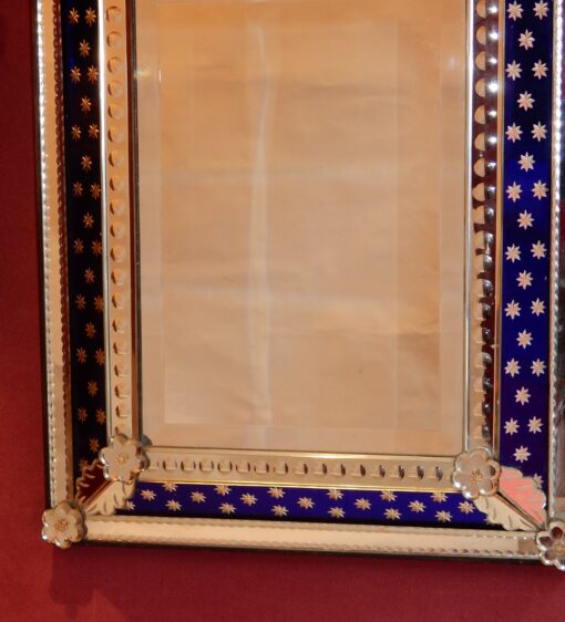 1940/50 ' Miroir N3 Venise Rectangulaire à Fronton Avec Cadre en Verre Bleu Orné D Etoiles Argentées  Centre Biseauté – Image 3