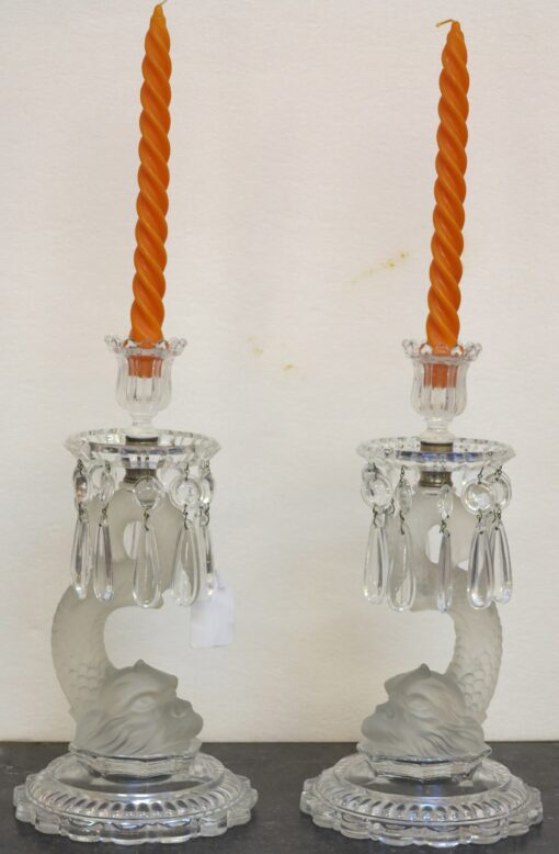 1950 Pair of Candlesticks Baccarat signed to the Delphins