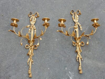 1950' Paire D'Appliques En Bronze Doré De Style LXVI