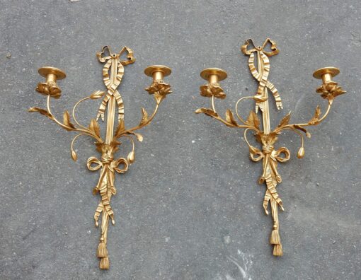 1950' Paire D'Appliques En Bronze Doré De Style LXVI