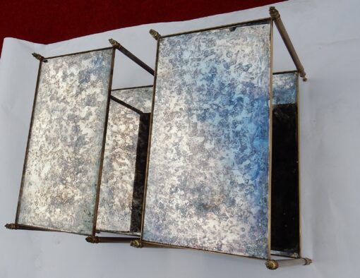 1950/70' Paire De Bouts De Canapé Maison Baguès Laiton et Bronze Plateaux Miroirs Flammes Olympiques 69X39 cm – Image 3