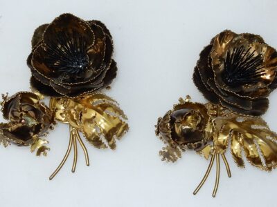 1970 ' Wall Lamp Pair Anemones Maison Jansen in Brass
