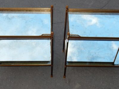 1950/70' Pair  Of End Of Sofa Maison Bagués  With Tops In Oxyded mirror With Openwork Galleries 59 X 35 cm
