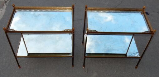 1950/70' Pair  Of End Of Sofa Maison Bagués  With Tops In Oxyded mirror With Openwork Galleries 59 X 35 cm