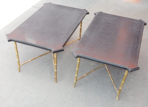 1950/70' Paire de Bouts de Canapés Bronze Modèle Bambou Plateau Laque de Chine Style Maison Jansen 89 X 57 cm – Image 7