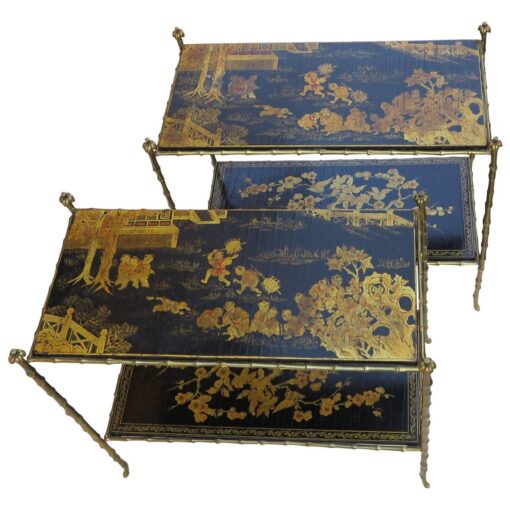 pair Coffee table Maison Bagués  lacquer of china palmtree model